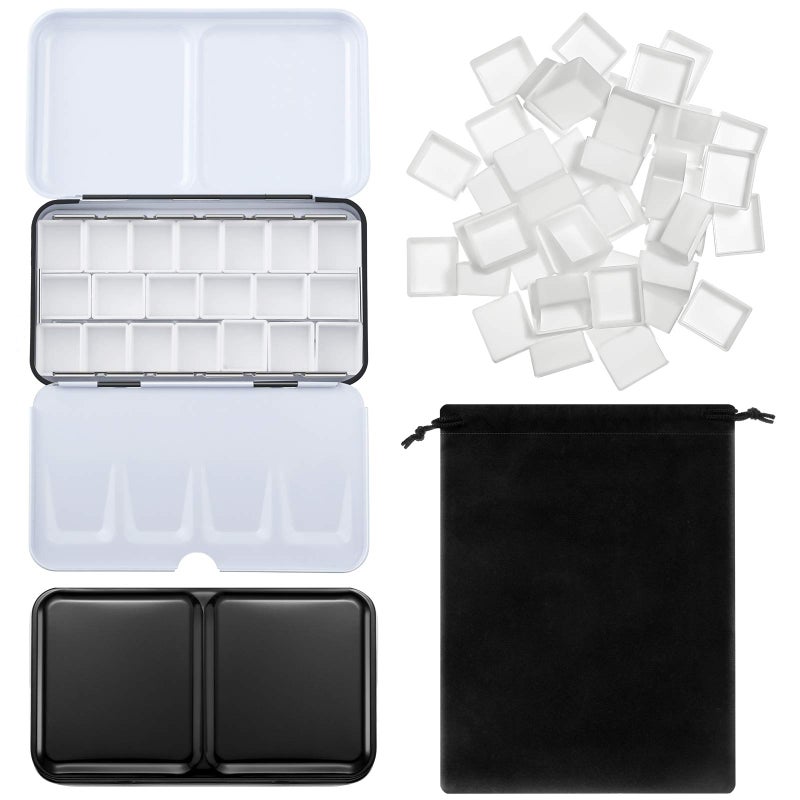 Zonon 51 Pcs Watercolor Paint Palette and Half Pans Set Watercolor Tin Box Metal Palette Paint Case with Lid Empty with Storage Bag for Travel ArtistBlack