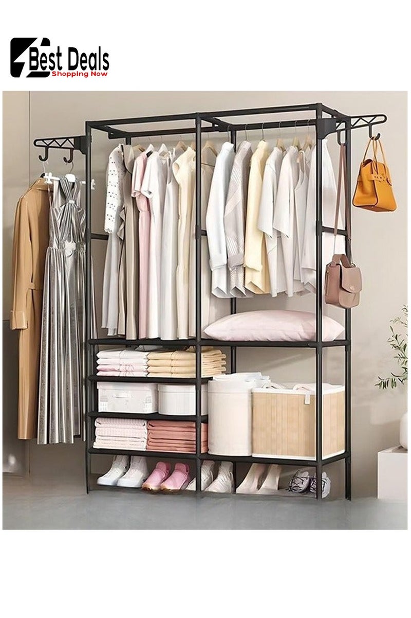 Best Deals Multifunctional Simple Double Row Floor-To-Ceiling Hangers, Hooks, Hanging Rods, Racks,3-in-1 Clothing Storage, Large Capacity, Need To Be Assembled, Open Floor-To-Ceiling Double Row Wardrobe - Image 1
