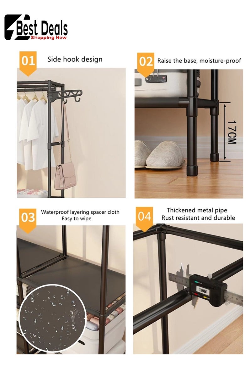 Best Deals Multifunctional Simple Double Row Floor-To-Ceiling Hangers, Hooks, Hanging Rods, Racks,3-in-1 Clothing Storage, Large Capacity, Need To Be Assembled, Open Floor-To-Ceiling Double Row Wardrobe - Image 4