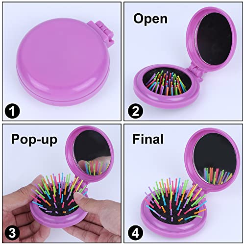 Happy Trees 6 PCS Round Travel Hair Brush with Mirror Folding Pocket Hair Brush Mini Hair Comb with Makeup Mirror for Travel (Set of 6) (Dark Colours) - Image 5