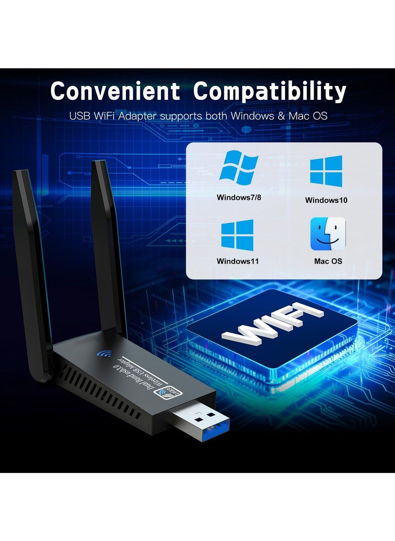 Generic Wireless USB WiFi Adapter, AC1300Mbps USB 3.0 WiFi Dual Band 5.8G/2.4G Wireless Network Adapter for Desktop PC, Mini WiFi Dongle for Windows 11/10/8/7, Mac OS 10.9-10.15  - Image 4