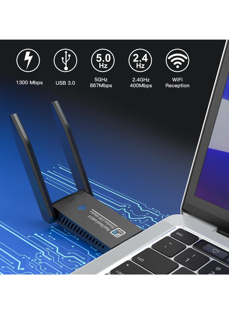 Generic Wireless USB WiFi Adapter, AC1300Mbps USB 3.0 WiFi Dual Band 5.8G/2.4G Wireless Network Adapter for Desktop PC, Mini WiFi Dongle for Windows 11/10/8/7, Mac OS 10.9-10.15  - Image 5