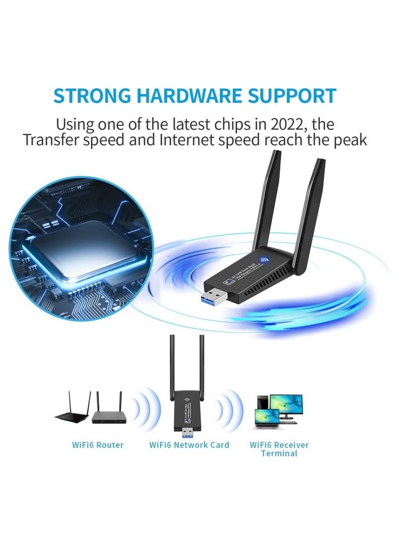 Wireless USB WiFi Adapter, AC1300Mbps USB 3.0 WiFi Dual Band 5.8G/2.4G Wireless Network Adapter for Desktop PC, Mini WiFi Dongle for Windows 11/10/8/7, Mac OS 10.9-10.15
