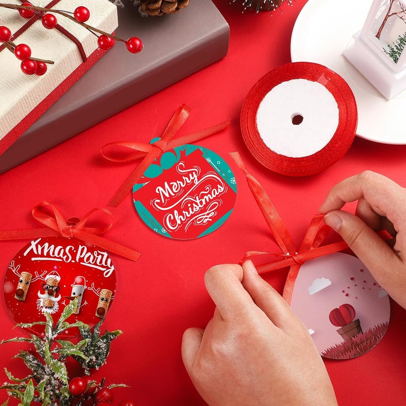 Queekay 25 Pieces White Round Acrylic Christmas Ornament Acrylic Christmas DIY White Blank Christmas Acrylic Hanging Decor with Red Ribbon for Xmas Tree Decoration Supplies DIY Crafts - Image 4