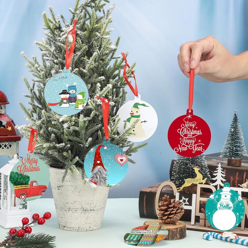 Queekay 25 Pieces White Round Acrylic Christmas Ornament Acrylic Christmas DIY White Blank Christmas Acrylic Hanging Decor with Red Ribbon for Xmas Tree Decoration Supplies DIY Crafts - Image 2