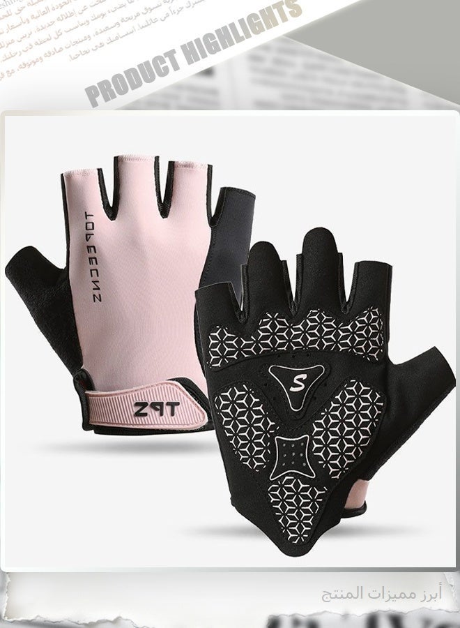 TPS Half Finger Gym Gloves for Women, Pink Workout Gloves with Padded Palm & Fastener, Breathable Non-Slip Fitness Gloves for Weightlifting, Cycling, and Sport Training - Image 3