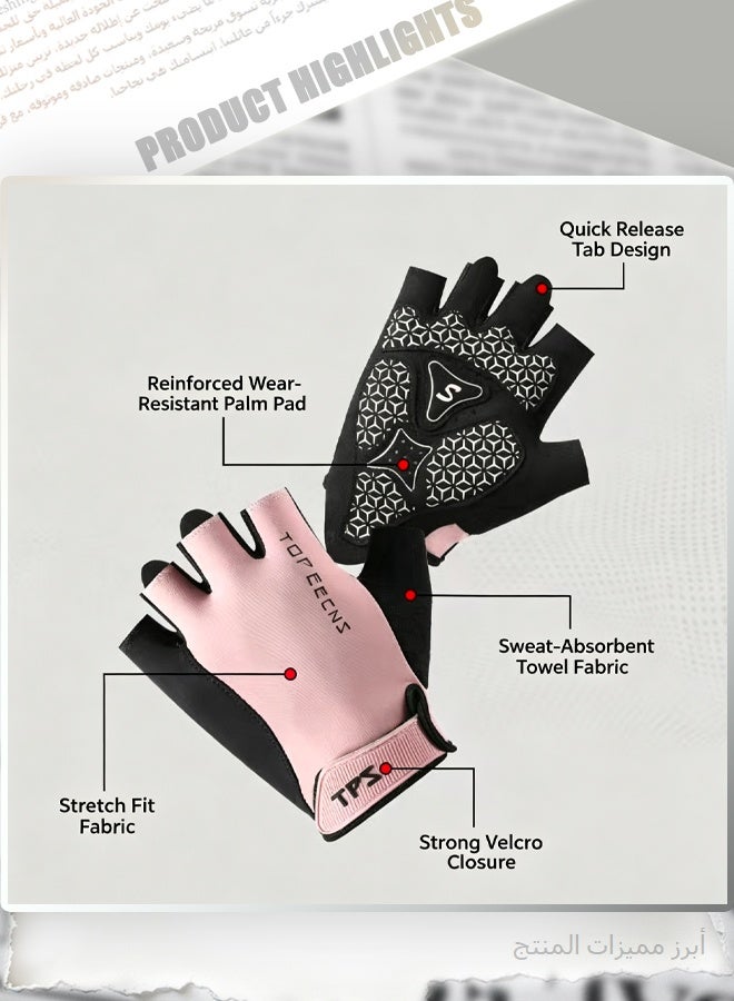 TPS Half Finger Gym Gloves for Women, Pink Workout Gloves with Padded Palm & Fastener, Breathable Non-Slip Fitness Gloves for Weightlifting, Cycling, and Sport Training - Image 4