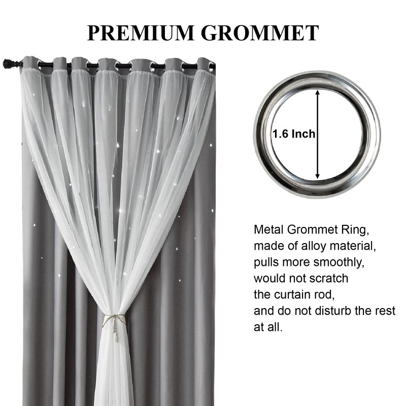 Loyala Star Curtains Double Layer Curtains Blackout Curtains for Bedroom Kids Curtains Cute Curtains, Curtains 72 Inches Long 2 Panels Set, Grey Curtains, 42 X 72 Inches - Image 5