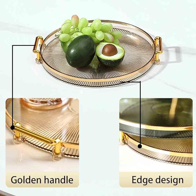Deoxys Serving Tray with Golden Handles, Acrylic Decorative Tray Round Coffee Table Tray, Luxury Display Tray Serving Platter for Home, Restaurant, Table, Bar Drinks, Breakfast, Fruit - Image 5