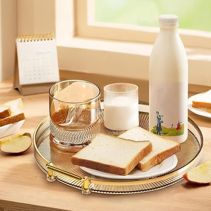 Deoxys Serving Tray with Golden Handles, Acrylic Decorative Tray Round Coffee Table Tray, Luxury Display Tray Serving Platter for Home, Restaurant, Table, Bar Drinks, Breakfast, Fruit - Image 4