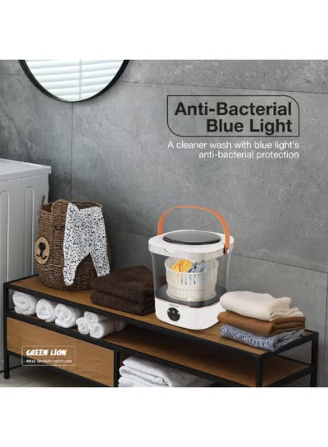 GREEN LION Portable & Foldable 12L Mini Washing Machine with 3 Working Modes & Anti-Bacterial Blue Light / 36W Power / Detachable Basket / Smart Drainage / Anti-Slip Base / Quiet Operation / Clear Tub Design - White - Image 5