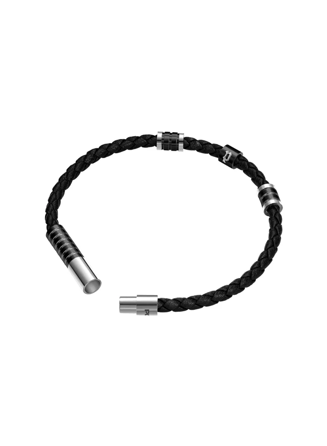 POLICE Twisty Bracelet for Men Gold Plating and Stainless Steel with Black Leather