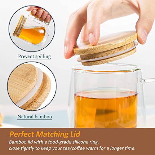 we3 Double Wall Thermal Insulated Glass Mug with Handle | 250 ml | Borosilicate Stackable Cup with Bamboo Lid | for Tea Coffee Espresso Latte | Pack of 1 - Image 5