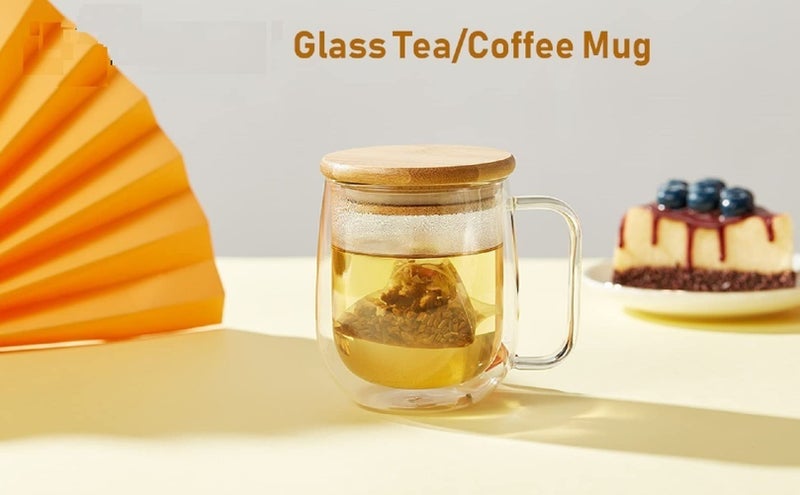 we3 Double Wall Thermal Insulated Glass Mug with Handle | 250 ml | Borosilicate Stackable Cup with Bamboo Lid | for Tea Coffee Espresso Latte | Pack of 1 - Image 3