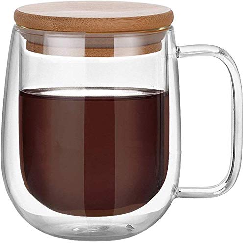we3 Double Wall Thermal Insulated Glass Mug with Handle | 250 ml | Borosilicate Stackable Cup with Bamboo Lid | for Tea Coffee Espresso Latte | Pack of 1 - Image 1