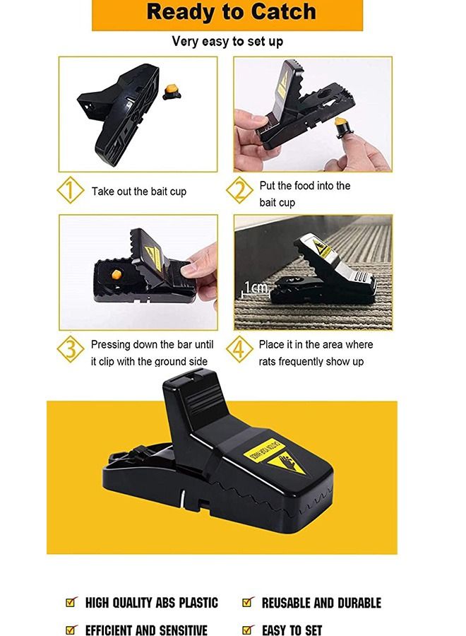 6 Pcs Indoor Mouse Traps Mouse clip, reusable portable Spring design Food Lures Mice Traps, Plastic Small Traps Mousetrap for Warehouse Garden Kitchen (Black)