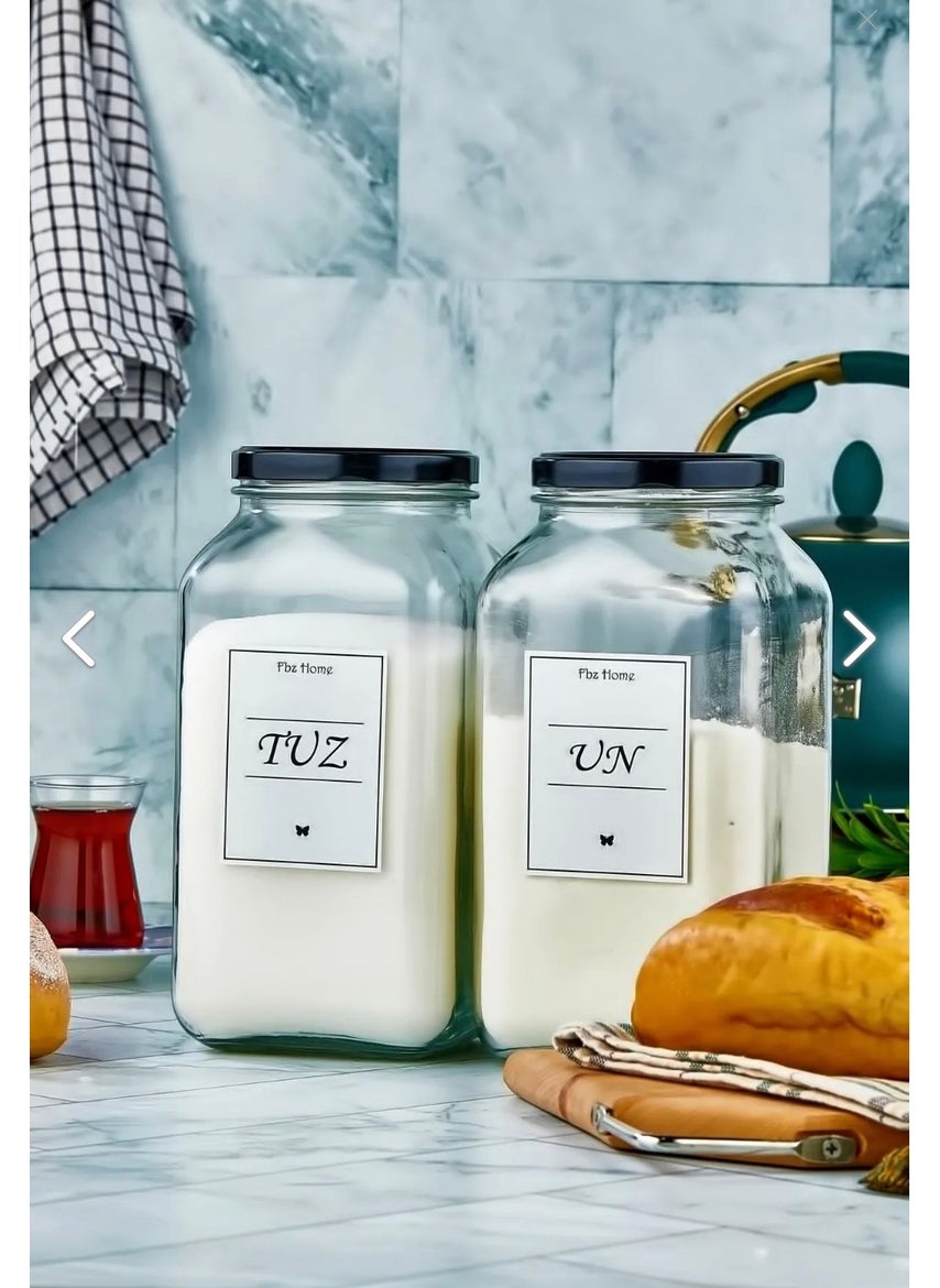 Fbz Home 2-Piece Decorative Kitchen Organizer 3000 ml Flour & Salt Jar Labeled Glass Storage Container  - Image 2