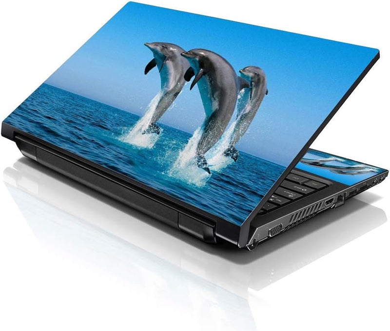 LSS Laptop 15 15.6 Skin Cover with Colorful Dolphins Pattern for HP Dell Lenovo Apple Asus Acer Compaq - Fits 13.3" 14" 15.6" 16" (2 Wrist Pads Free) - Image 1