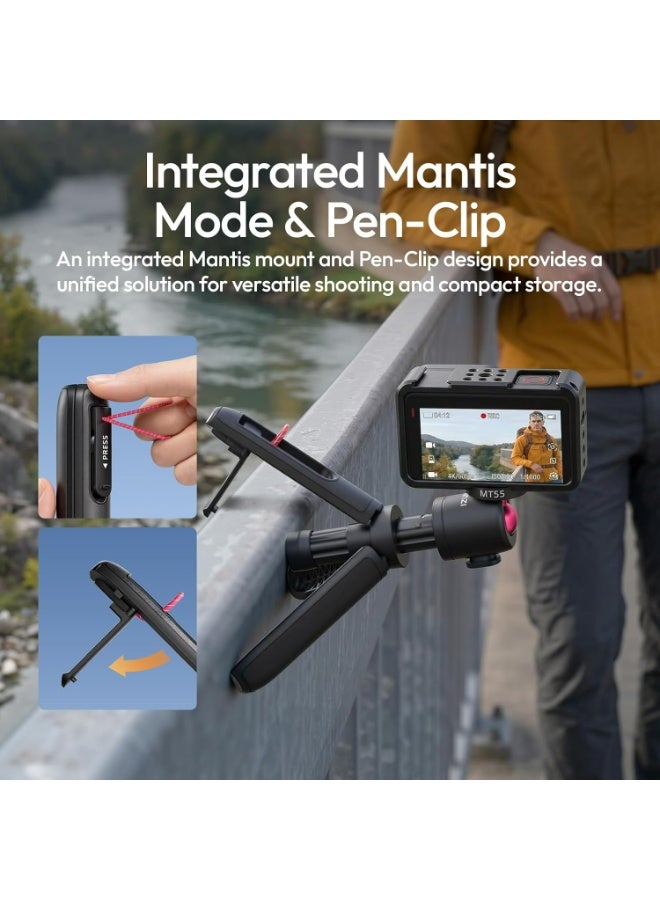 ULANZI MT55 SnapGo Mini Tripod & Selfie Stick, 4-in-1 Mantis/Backpack Strap/Selfie/Tripod Modes, 360° Ball Head, 4-Section Extendable 12.2in, for Phone/Action Cameras/Compact Cameras - Image 2