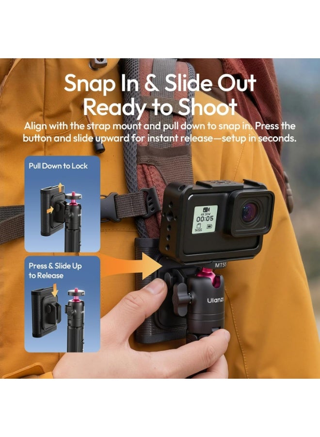 ULANZI MT55 SnapGo Mini Tripod & Selfie Stick, 4-in-1 Mantis/Backpack Strap/Selfie/Tripod Modes, 360° Ball Head, 4-Section Extendable 12.2in, for Phone/Action Cameras/Compact Cameras - Image 4