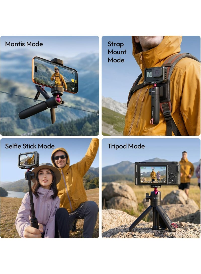 ULANZI MT55 SnapGo Mini Tripod & Selfie Stick, 4-in-1 Mantis/Backpack Strap/Selfie/Tripod Modes, 360° Ball Head, 4-Section Extendable 12.2in, for Phone/Action Cameras/Compact Cameras - Image 5