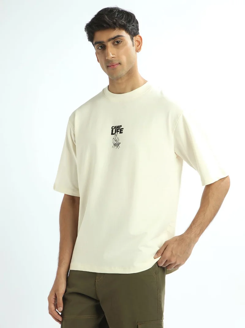 NOBERO  Men's Cream Camp Life T-Shirt for Men | Best Price UAE