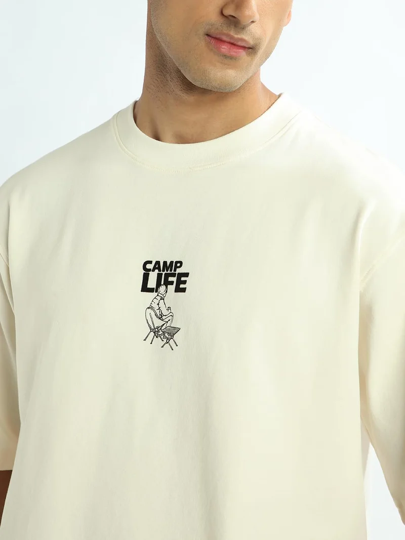 NOBERO  Men's Cream Camp Life T-Shirt for Men | Best Price UAE