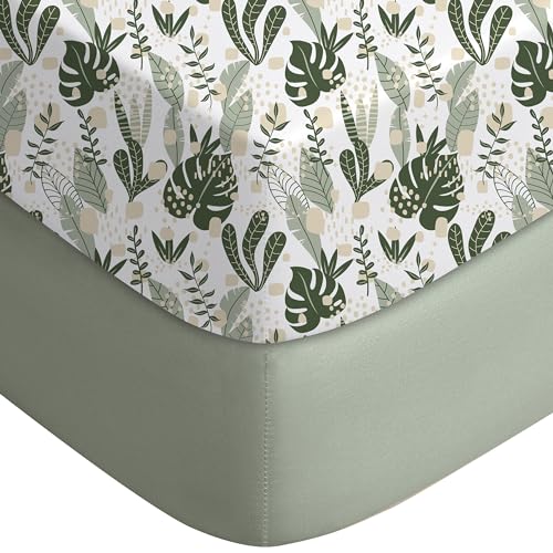 Yoofoss Baby Crib Sheets for Boys Girls, Fitted Crib Sheet 2 Pack for Standard Crib and Toddler Mattress, Super Soft Microfiber Baby Sheet 28x52x8in Green + Banana Leaves - Image 1