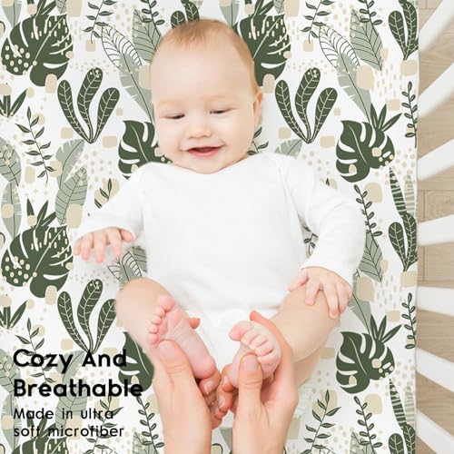 Yoofoss Baby Crib Sheets for Boys Girls, Fitted Crib Sheet 2 Pack for Standard Crib and Toddler Mattress, Super Soft Microfiber Baby Sheet 28x52x8in Green + Banana Leaves - Image 4