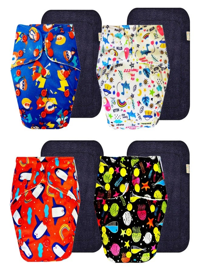 حفاضات قماشية فاخرة من دمبلدو مع حشوة سوداء (عبوة من 4) | ناعمة ولطيفة | وسادة ماصة بست طبقات | سهلة التنظيف | مثالية لفصل الصيف الهندي | من 3 أشهر إلى 3 سنوات | للجنسين - Image 1