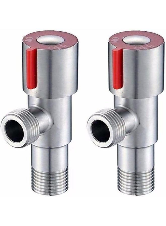 Rubik صمام زاوية، خيط G1/2، صمام تحكم في تدفق المياه من الفولاذ المقاوم للصدأ SUS304 لصنبور حوض المطبخ، مرحاض الحمام (2، فضي/أحمر) - Image 1