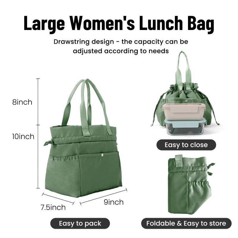 MEXS Lunch Bag for Women Reusable Drawstring Insulated Lunch Box Stain-Resistant Large Cinch Closure Lunch Bags for Work Office - Image 2
