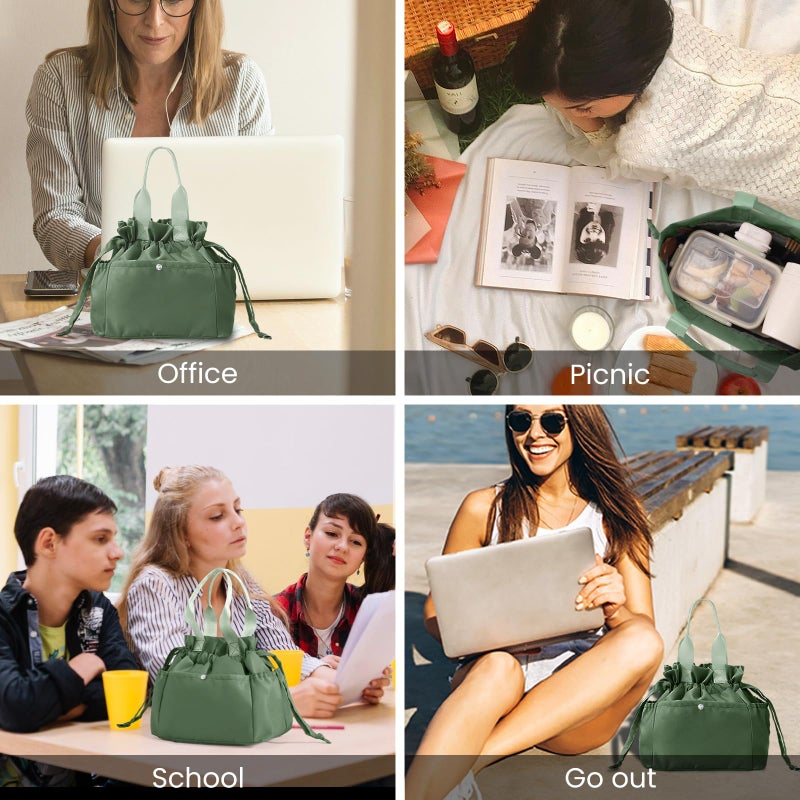 MEXS Lunch Bag for Women Reusable Drawstring Insulated Lunch Box Stain-Resistant Large Cinch Closure Lunch Bags for Work Office - Image 5