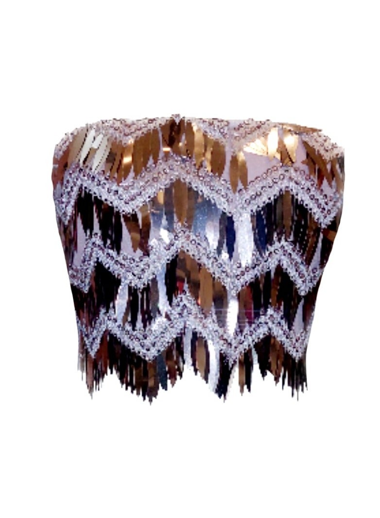 Women sequin crop top bustier corsage rose gold party strapless