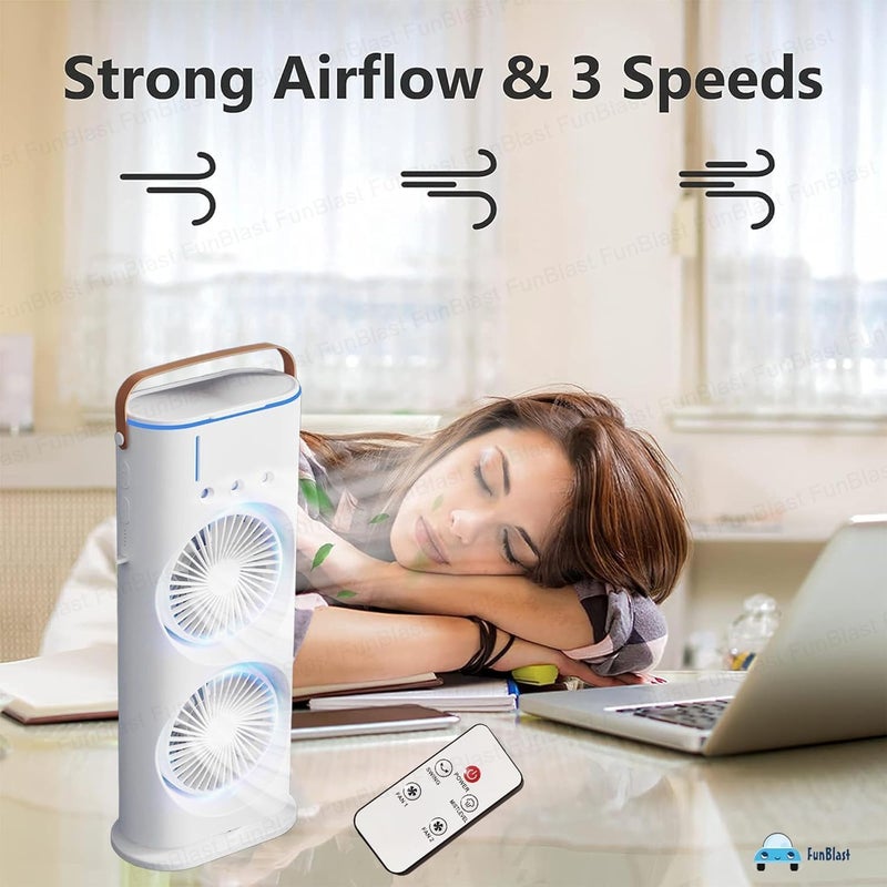 Exxelo 15-Year Warranty Portable Double-Ended Spray Fan: USB Rechargeable Mini Cooling Desk Fan with Water Mist for Office and Home – Ideal for Gifting - Image 4