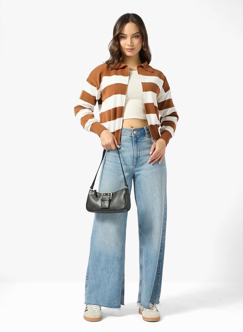 Ginger Zip Up Stripe Cardigan - Image 4