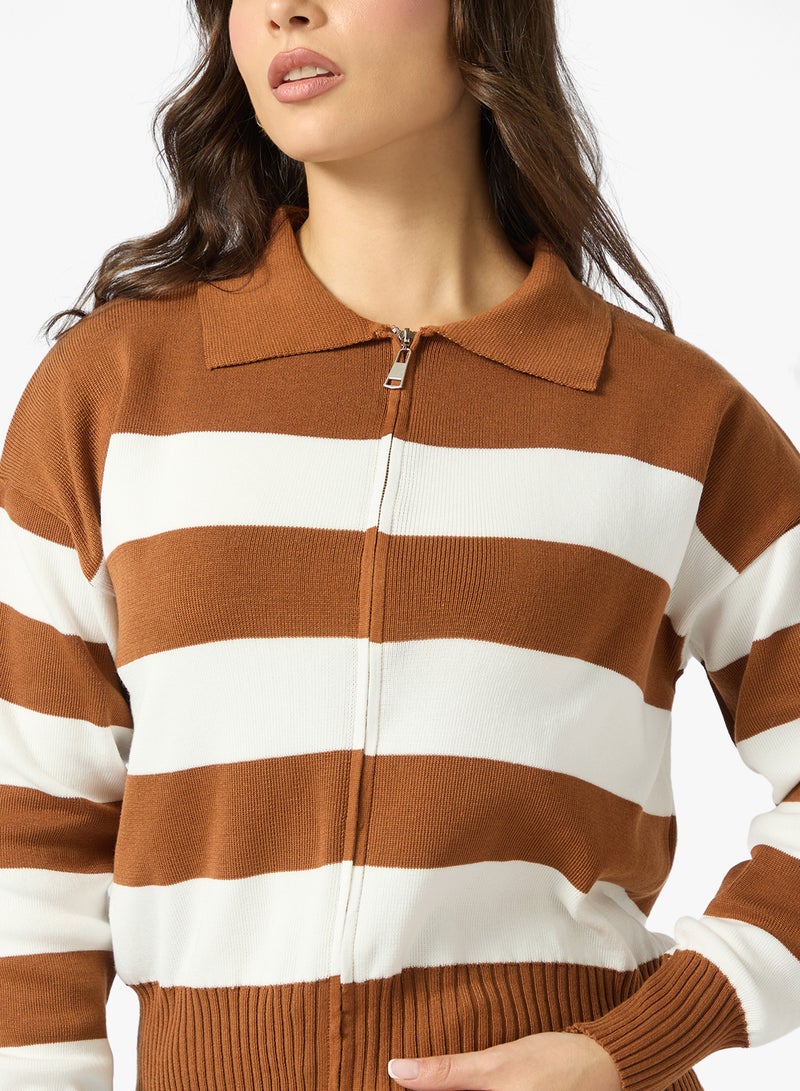 Ginger Zip Up Stripe Cardigan - Image 3