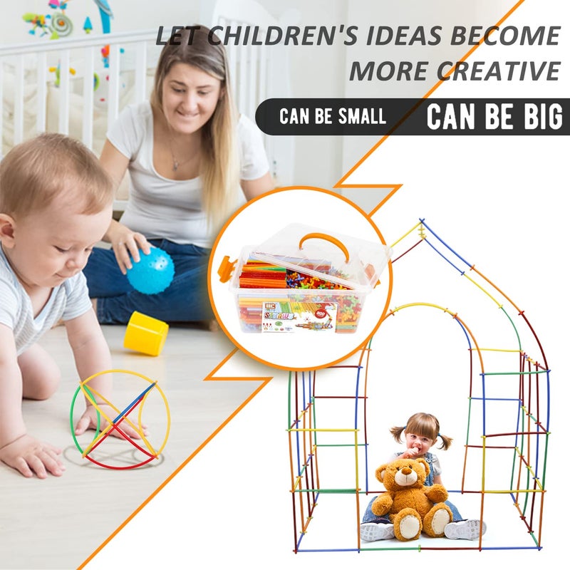 Ggiibro Straw Constructor Toys 600Pcs STEM Building Toy Interlocking Plastic Engineering Thin Tube Blocks Educational Kit for 3 4 5 6 7years Kids Boys and Girls Gift Preschool Toy with Storage Box - Image 4