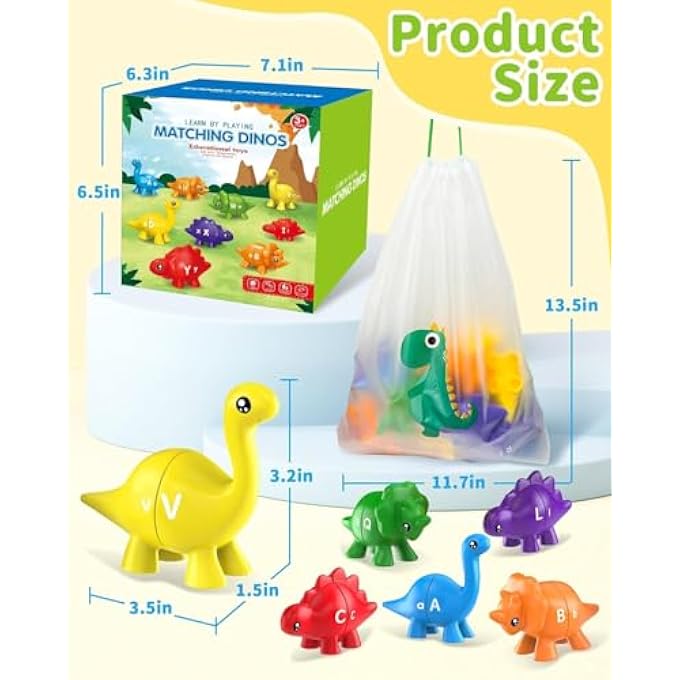 26PCS DINOSAUR ALPHABET LEARNING TOYS FOR TODDLERS 2-4, MONTESSORI EDUCATIONAL TOYS GIFTS FOR 2 3 4 YEAR OLD BOY GIRL, DOUBLE SIDED ABC MATCHING GAME, PRESCHOOL ACTIVITIES FINE MOTOR TOYS FOR KIDS 3-5 - Image 2