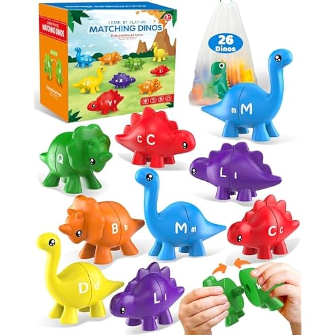 26PCS DINOSAUR ALPHABET LEARNING TOYS FOR TODDLERS 2-4, MONTESSORI EDUCATIONAL TOYS GIFTS FOR 2 3 4 YEAR OLD BOY GIRL, DOUBLE SIDED ABC MATCHING GAME, PRESCHOOL ACTIVITIES FINE MOTOR TOYS FOR KIDS 3-5 - Image 1