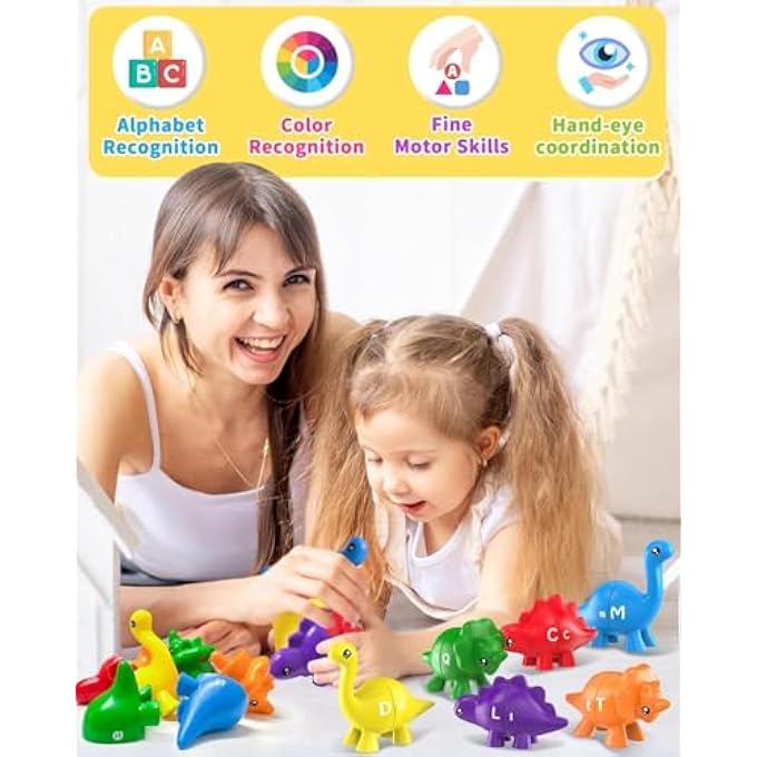 26PCS DINOSAUR ALPHABET LEARNING TOYS FOR TODDLERS 2-4, MONTESSORI EDUCATIONAL TOYS GIFTS FOR 2 3 4 YEAR OLD BOY GIRL, DOUBLE SIDED ABC MATCHING GAME, PRESCHOOL ACTIVITIES FINE MOTOR TOYS FOR KIDS 3-5 - Image 3