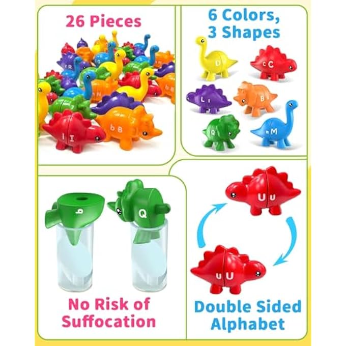 26PCS DINOSAUR ALPHABET LEARNING TOYS FOR TODDLERS 2-4, MONTESSORI EDUCATIONAL TOYS GIFTS FOR 2 3 4 YEAR OLD BOY GIRL, DOUBLE SIDED ABC MATCHING GAME, PRESCHOOL ACTIVITIES FINE MOTOR TOYS FOR KIDS 3-5 - Image 5