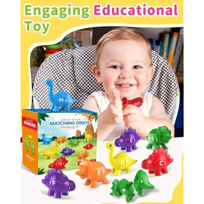 26PCS DINOSAUR ALPHABET LEARNING TOYS FOR TODDLERS 2-4, MONTESSORI EDUCATIONAL TOYS GIFTS FOR 2 3 4 YEAR OLD BOY GIRL, DOUBLE SIDED ABC MATCHING GAME, PRESCHOOL ACTIVITIES FINE MOTOR TOYS FOR KIDS 3-5 - Image 4