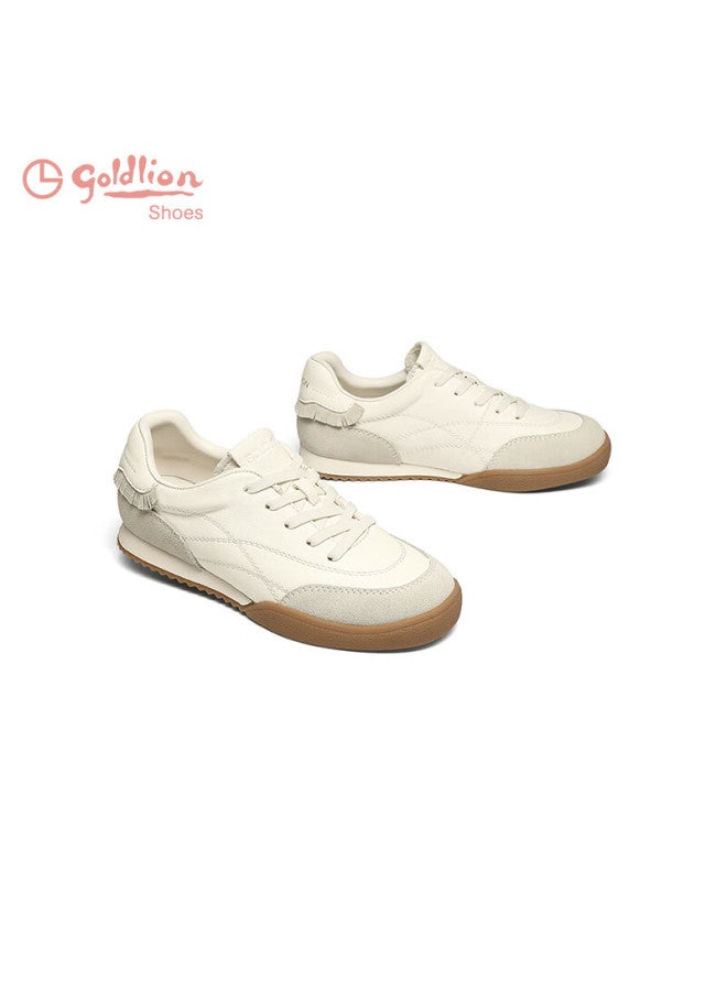 Goldlion Women's Shoes, Spring Cowhide Retro Training Shoes, Color-block Casual Shoes G688510151, Beige/gray, Size 38 - Image 3