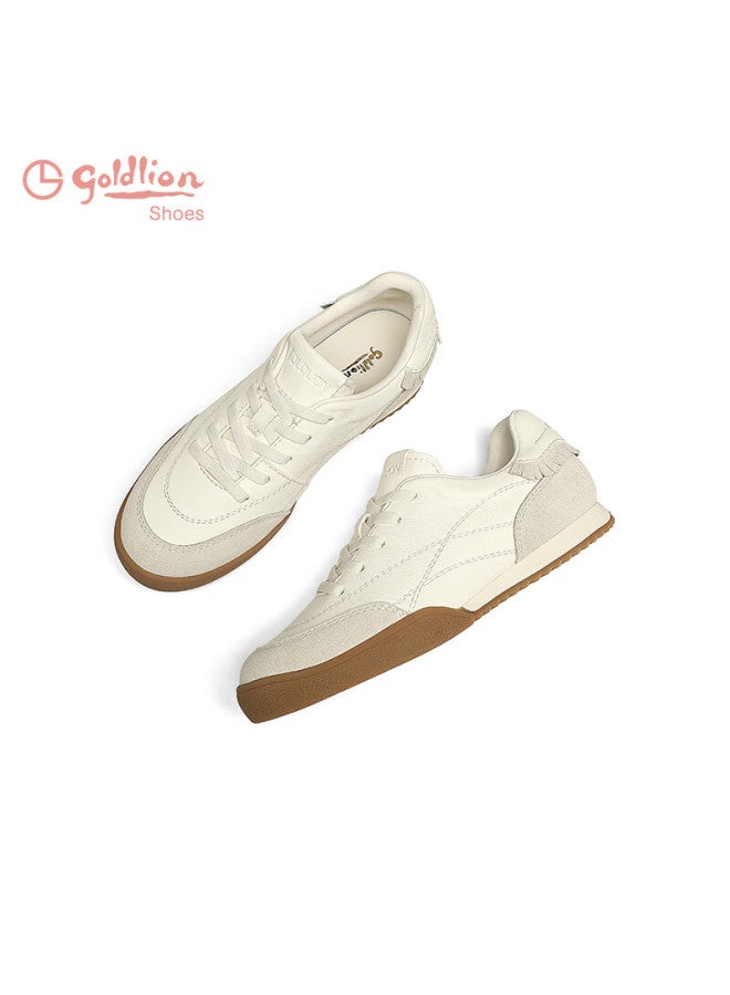Goldlion Women's Shoes, Spring Cowhide Retro Training Shoes, Color-block Casual Shoes G688510151, Beige/gray, Size 38 - Image 4
