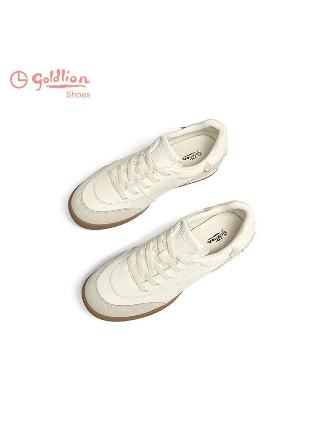 Goldlion Women's Shoes, Spring Cowhide Retro Training Shoes, Color-block Casual Shoes G688510151, Beige/gray, Size 38 - Image 5