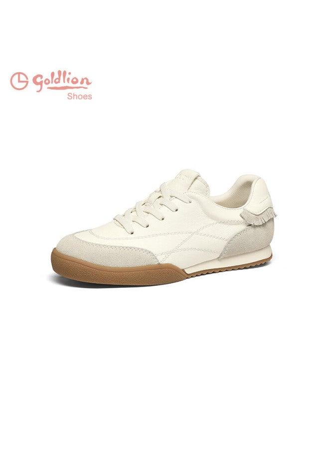 Goldlion Women's Shoes, Spring Cowhide Retro Training Shoes, Color-block Casual Shoes G688510151, Beige/gray, Size 38 - Image 2