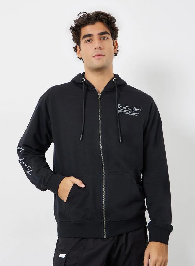 Styli Eco Earth Relaxed Fit Printed Zip-Up Hoodie