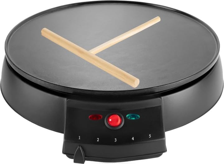 Derovan 12″ Non-Stick Electric Crepe Maker & Griddle – Includes Wooden Batter Spreader & Recipe Guide, 5 Adjustable Heat Settings - Image 1