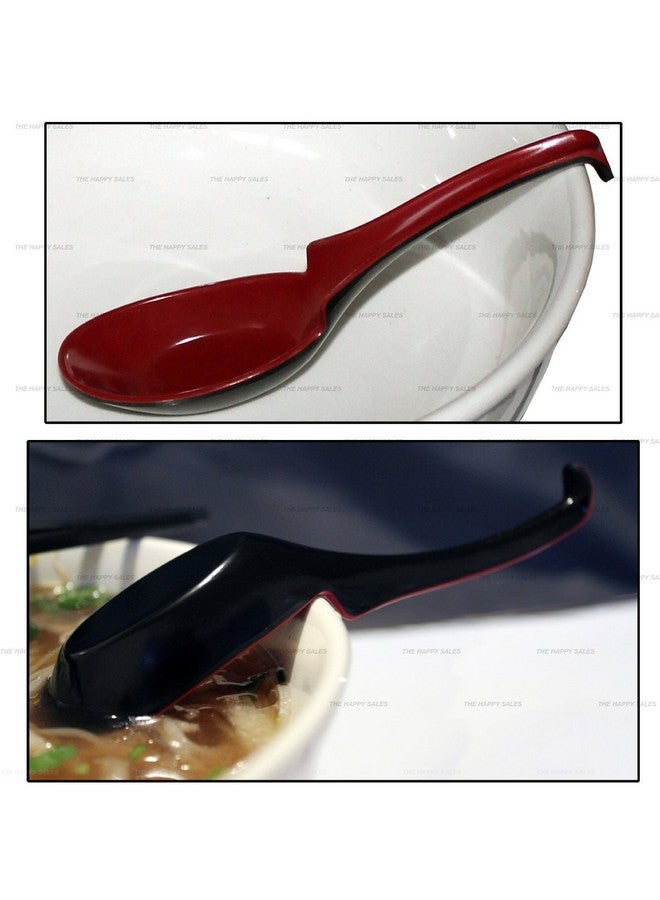 Happy Sales Melamine Soba, Rice Spoons, Chinese Won Ton Soup Spoon, Asian Red and Black, 6 Pack Notch & Hook Style - Image 3